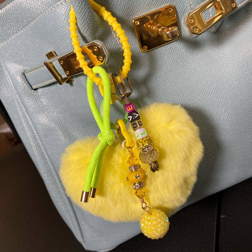 Yellow Fur Key Holder with Beads